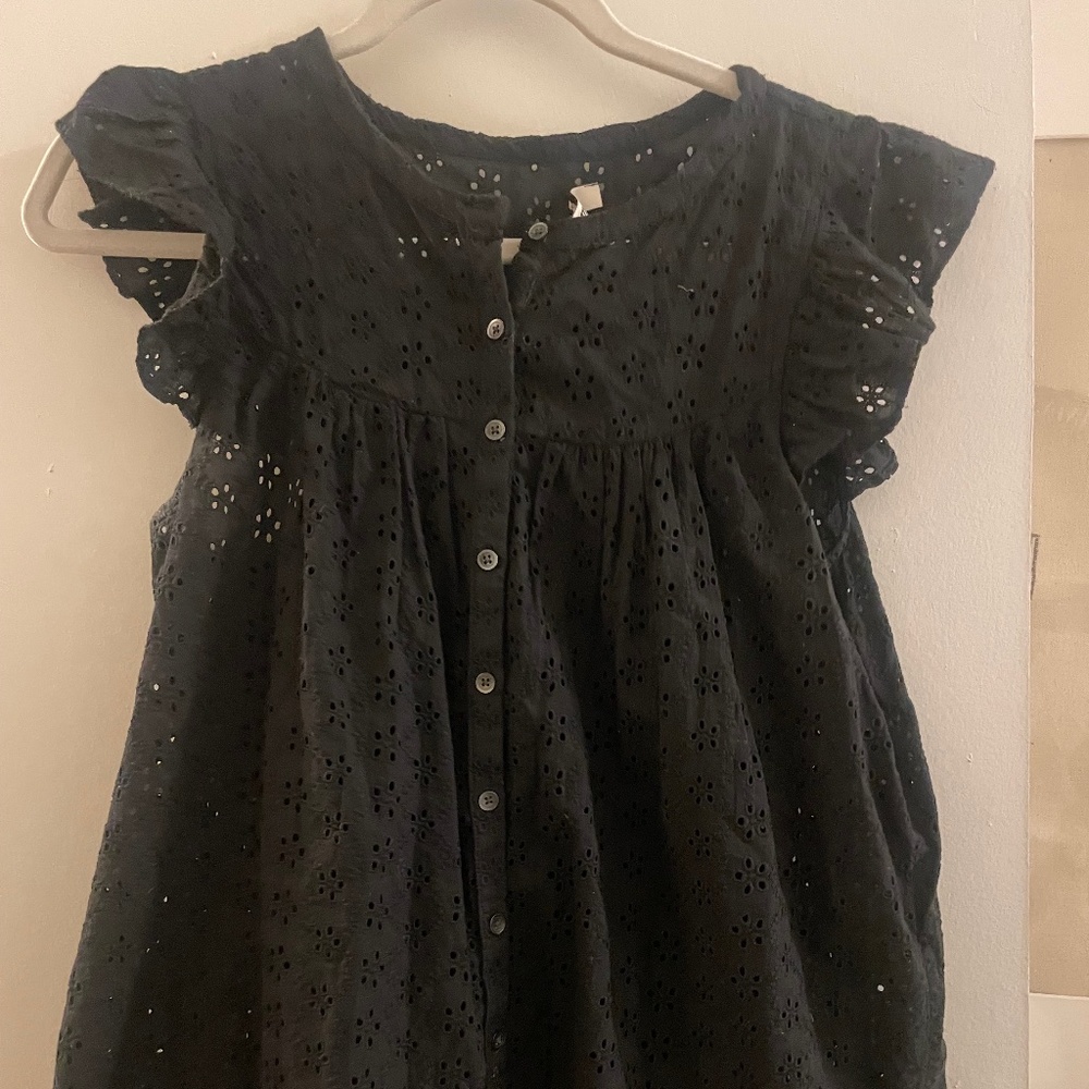 Madewell Black Lace Flutter Sleeve Top, M